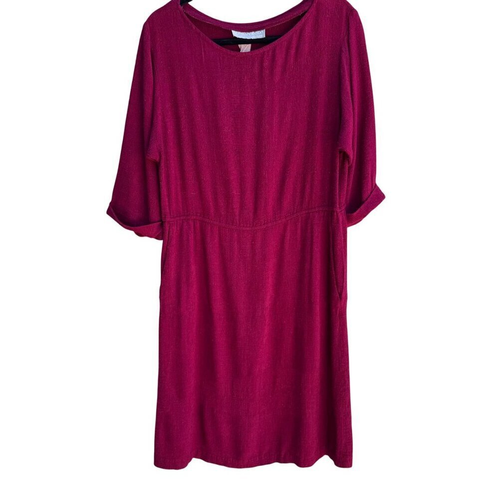 Carol Anderson California Vintage Linen‎ Look 3/4 Sleeve Boat Neck Midi Dress L